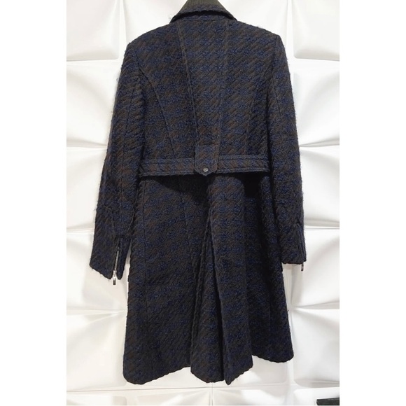 Laundry by Shelli Segal Womens Sz 6 Long Blue Tweed Houndstooth Wool Belted Coat - Picture 7 of 11